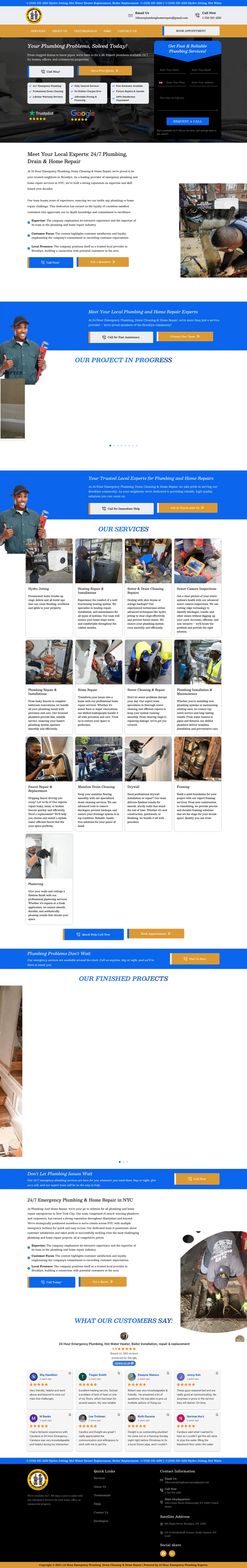Full page screenshot of the 24 Hour Emergency Plumbing, Drain Cleaning & Home Repair website