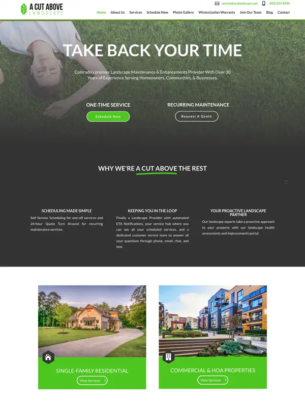 Screenshot of the A Cut Above Landscape website