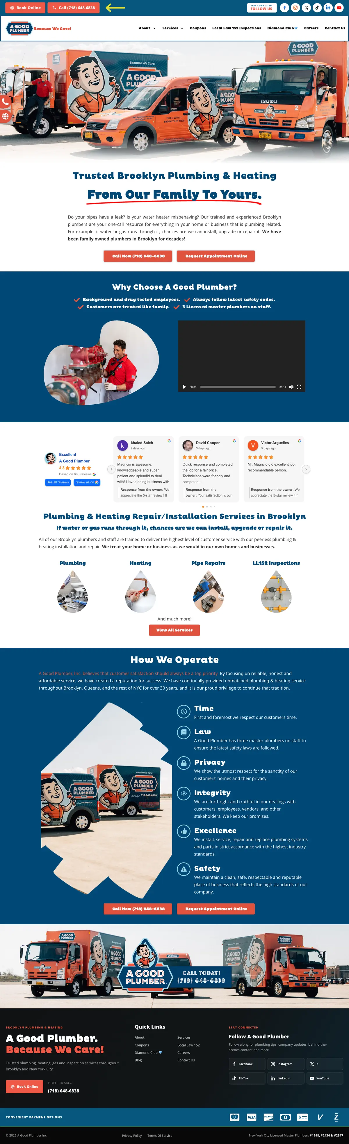 Full page screenshot of the A Good Plumber website
