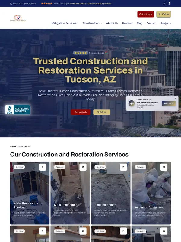 Screenshot of the A to Z Complete Construction website
