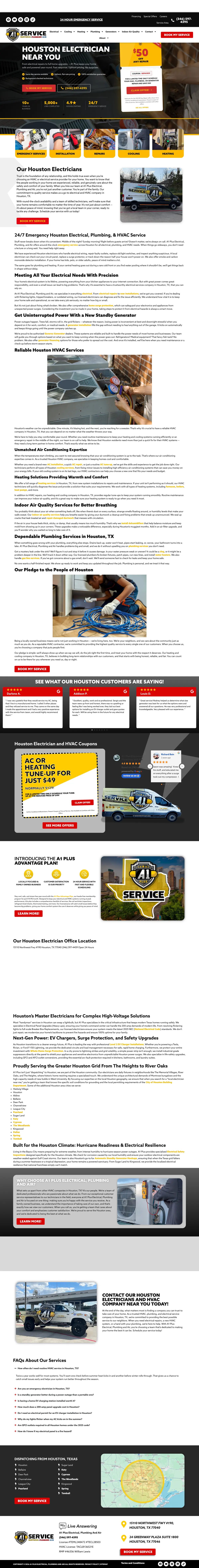 Full page screenshot of the A1 Plus Electrical, Plumbing and Air website
