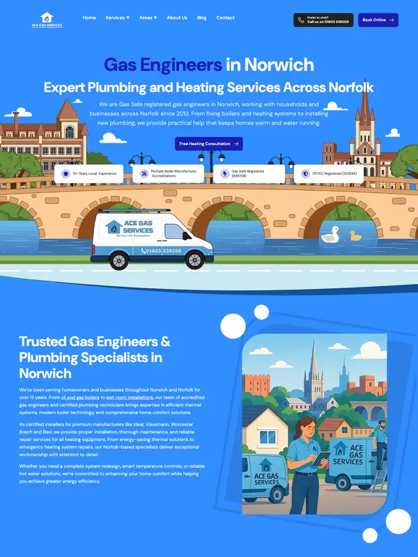 Screenshot of the Ace Gas Services website