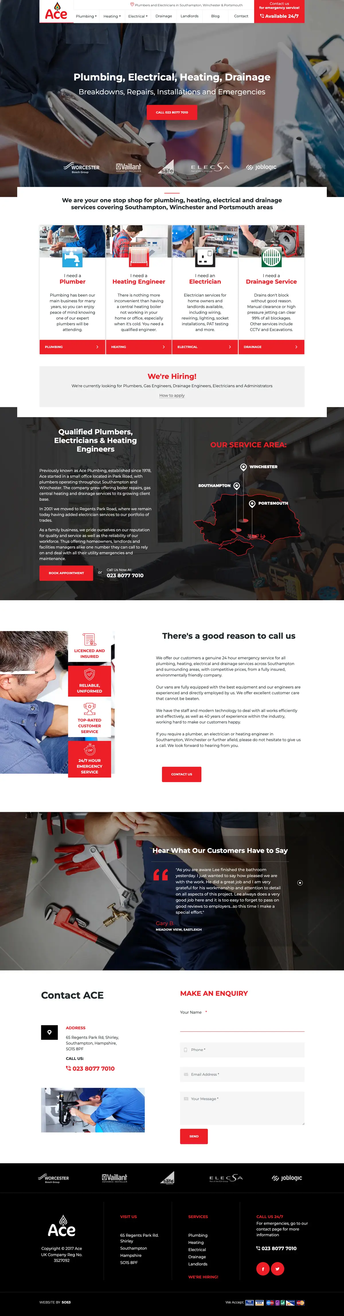 Full page screenshot of the Ace website
