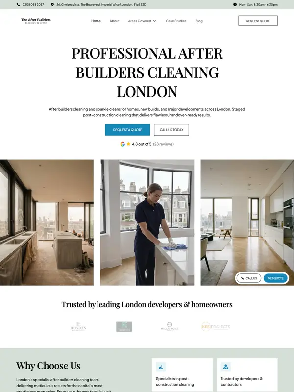 Screenshot of the The After Builders Cleaning Company website