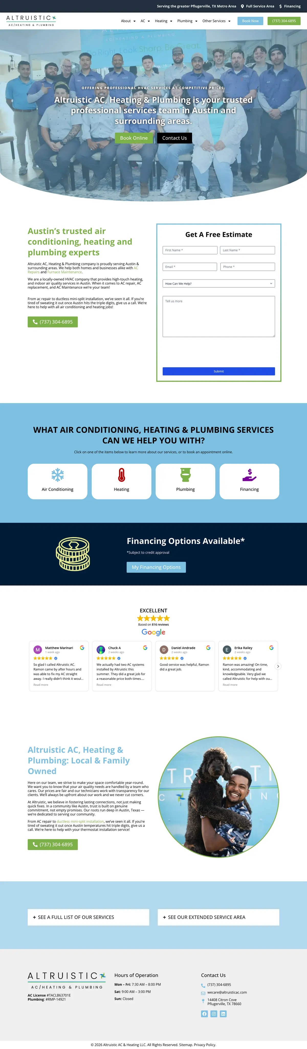 Full page screenshot of the Altruistic AC website