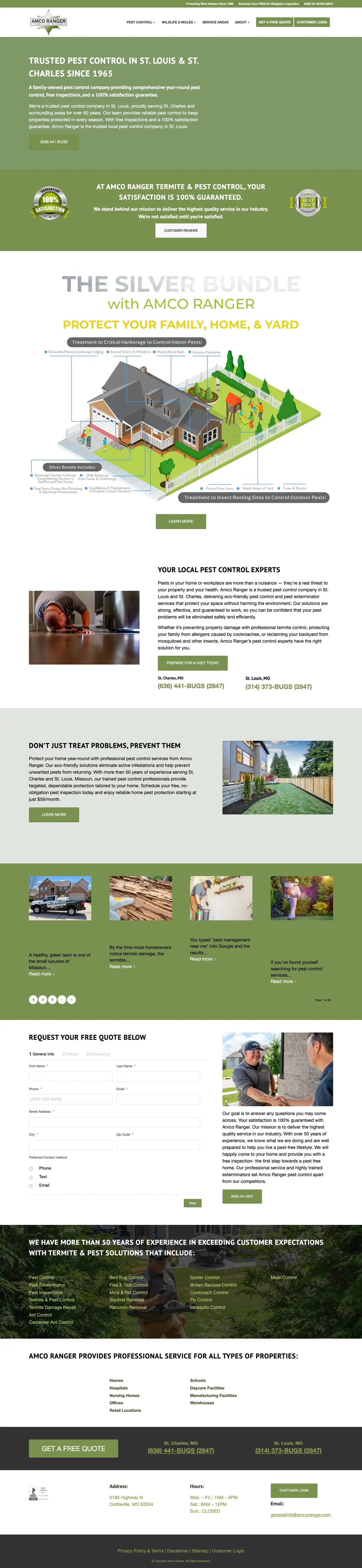 Full page screenshot of the Amco Ranger Termite & Pest Solutions website