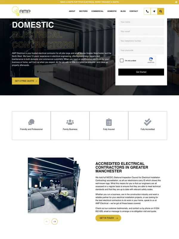 Screenshot of the AMP Electrical website