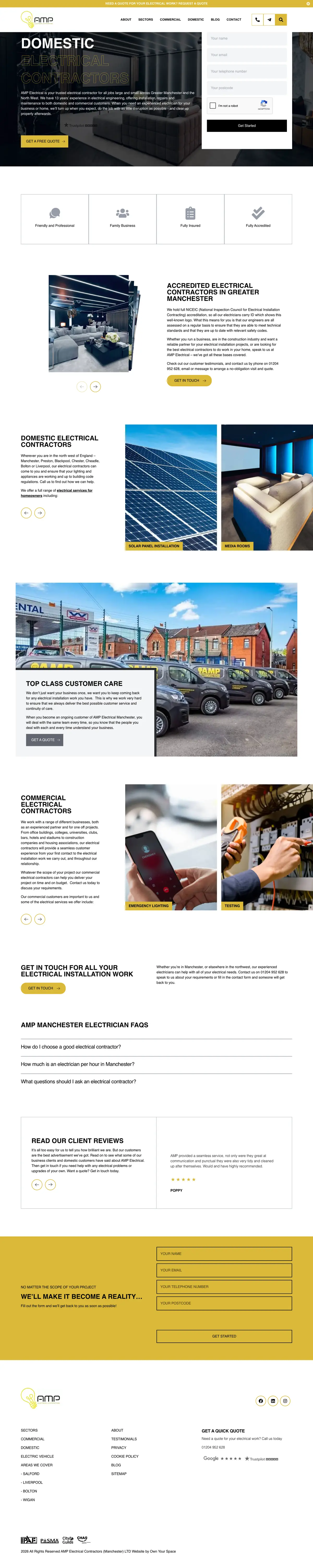 Full page screenshot of the AMP Electrical website