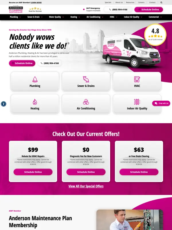 Screenshot of the Anderson Plumbing, Heating & Air website