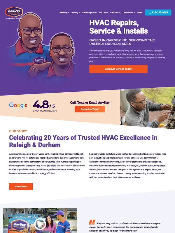 Screenshot of the AnyDay Heating & Cooling website