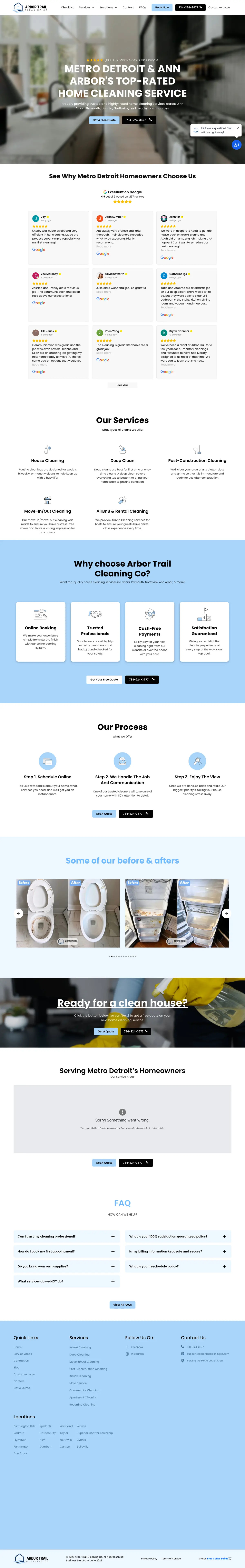Full page screenshot of the Arbor Trail Cleaning Co website