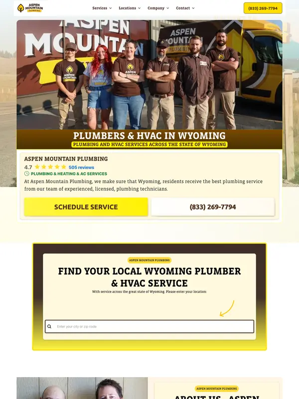 Screenshot of the Aspen Mountain Plumbing website
