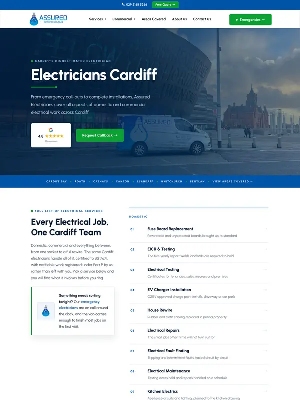 Screenshot of the Assured Electricians website