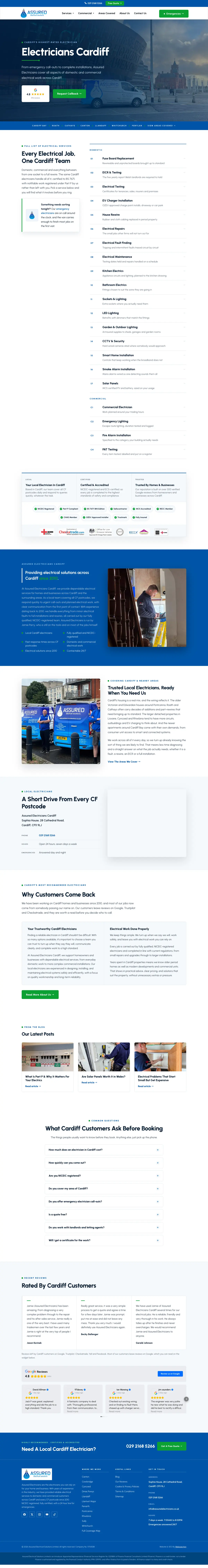 Full page screenshot of the Assured Electricians website