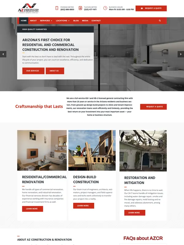 Screenshot of the AZ Construction & Renovation website