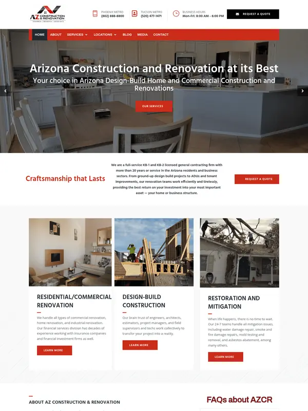 Screenshot of the AZ Construction & Renovation website