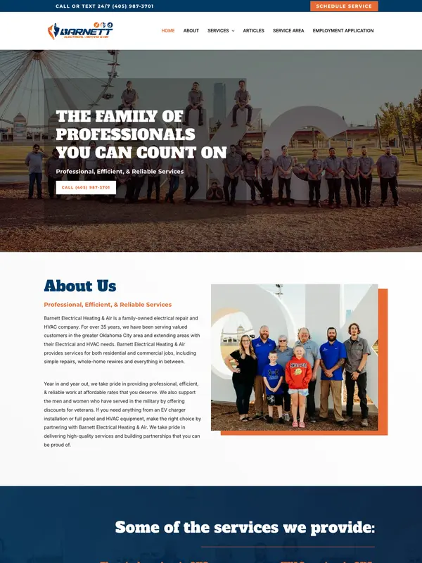 Screenshot of the Barnett Electrical Heating & Air website
