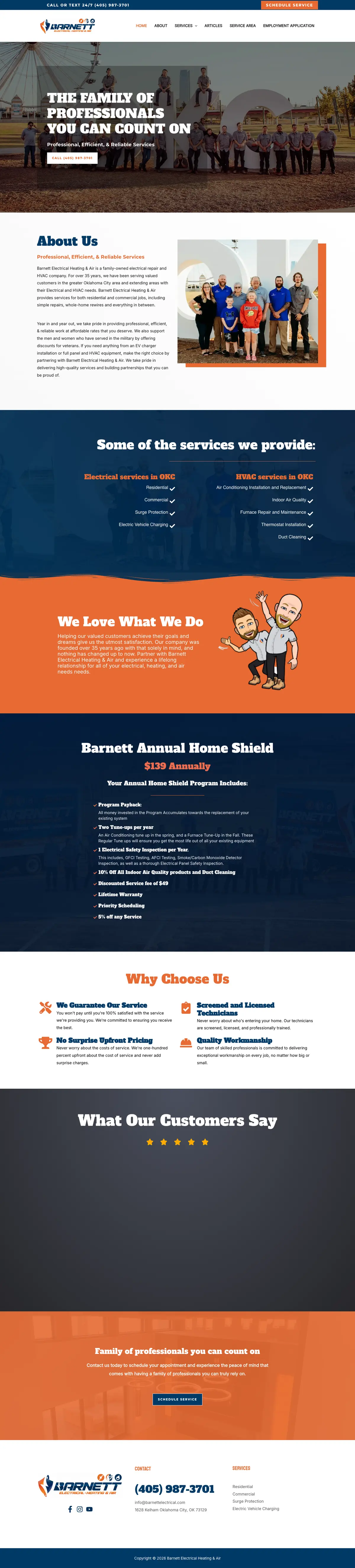 Full page screenshot of the Barnett Electrical Heating & Air website