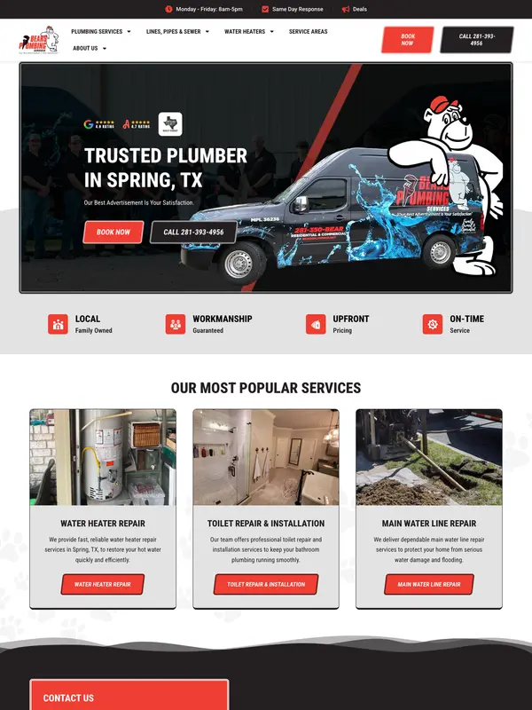 Screenshot of the Bears Plumbing Services website