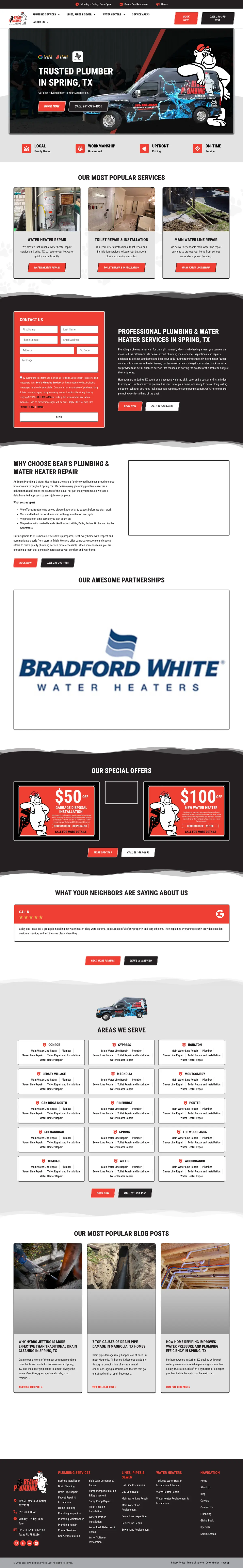 Full page screenshot of the Bears Plumbing Services website