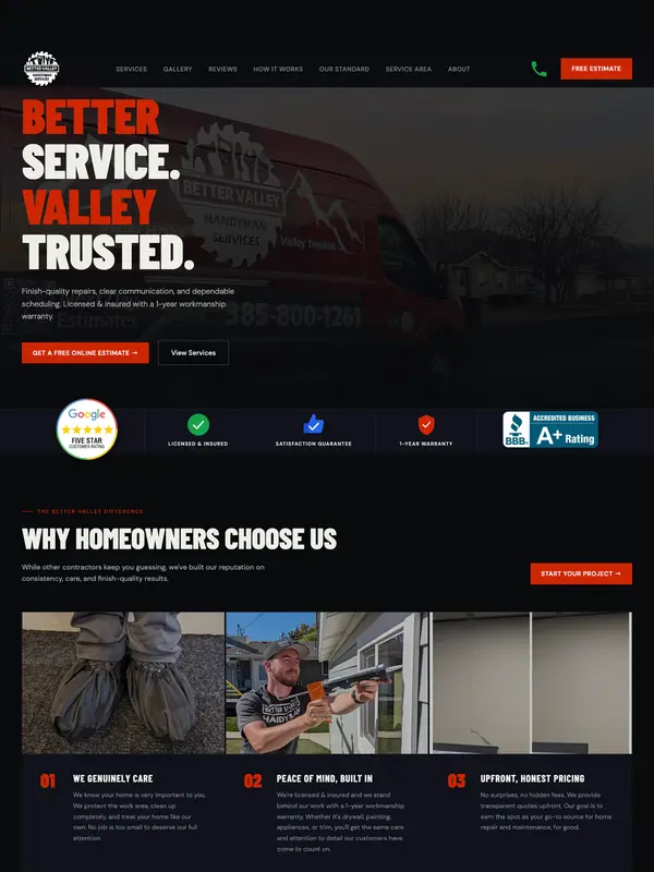 Screenshot of the Better Valley Handyman website