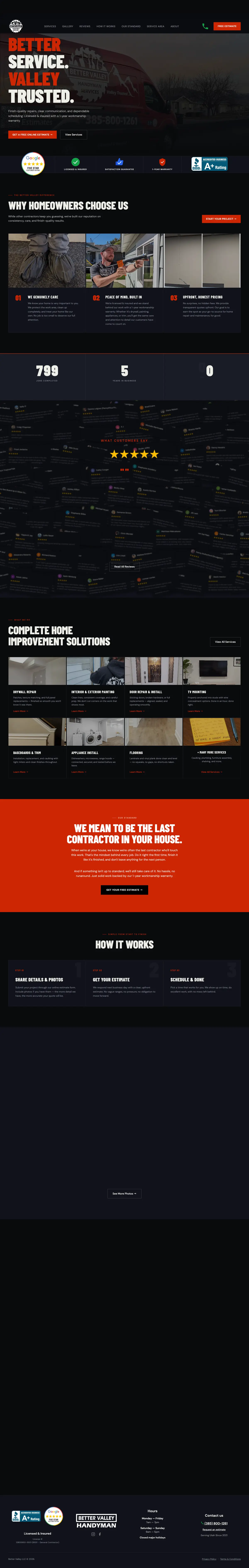 Full page screenshot of the Better Valley Handyman website