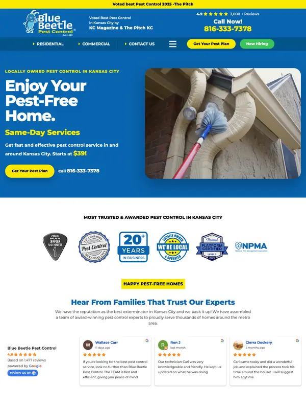 Screenshot of the Blue Beetle Pest Control website