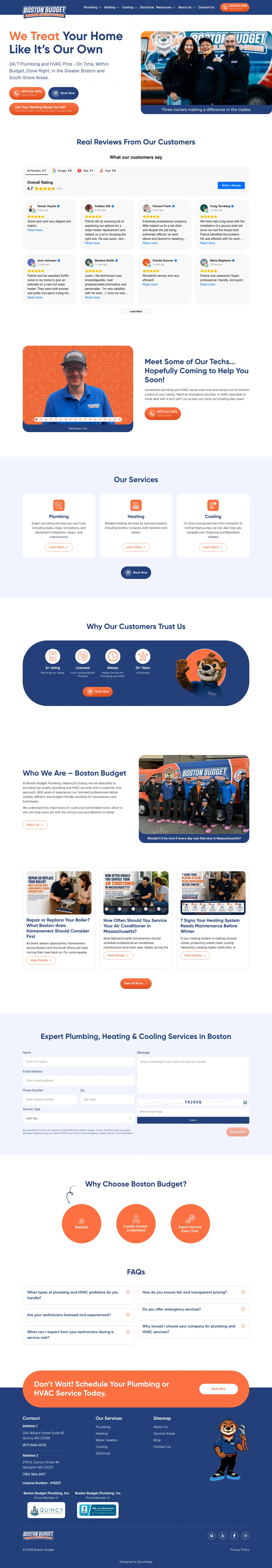 Full page screenshot of the Boston Budget Plumbing, Heating & Cooling website
