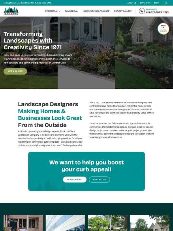 Screenshot of the Buck and Sons Landscape Service website