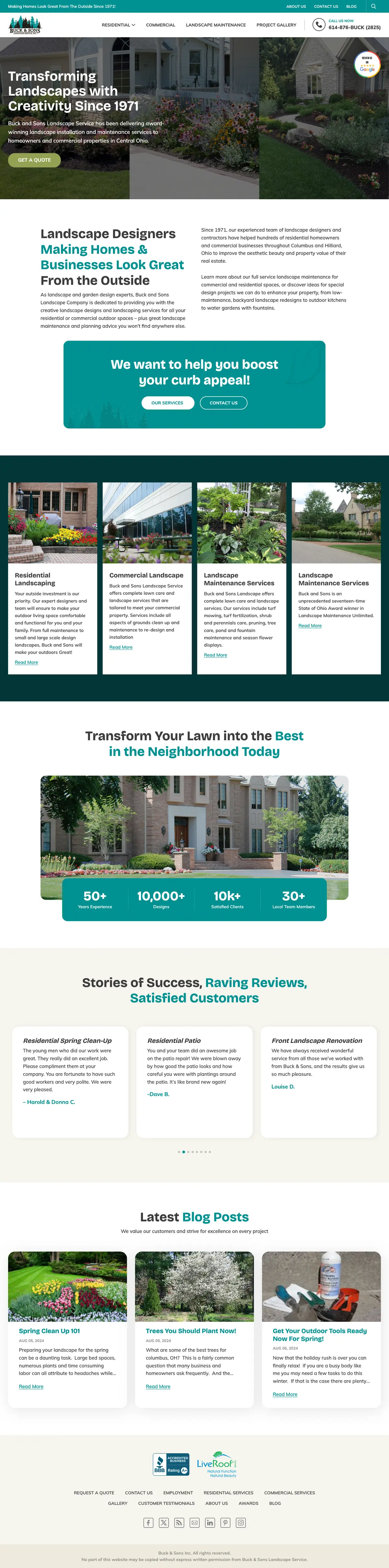 Full page screenshot of the Buck and Sons Landscape Service website