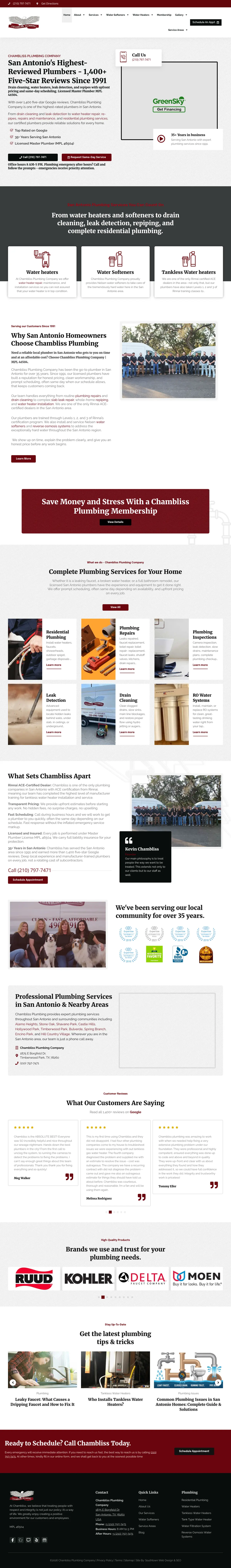 Full page screenshot of the Chambliss Plumbing website