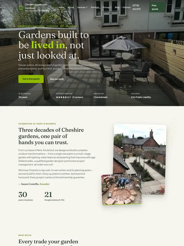 Screenshot of the Cheshire Landscape Gardener website