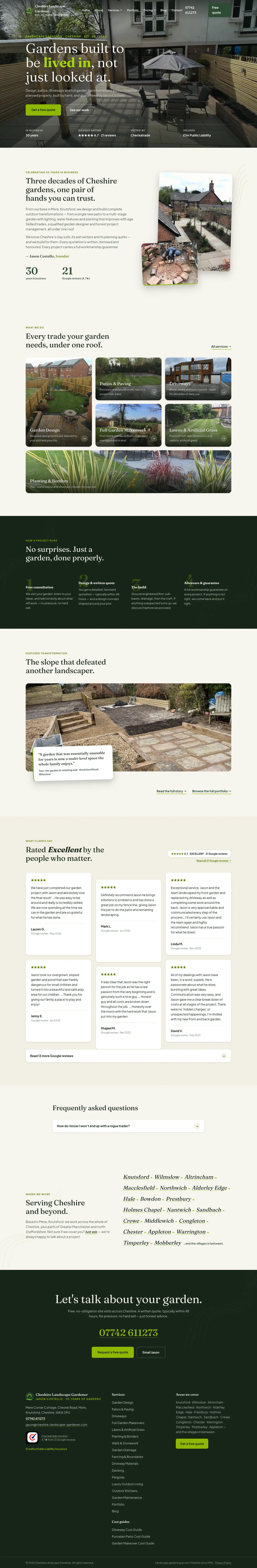 Full page screenshot of the Cheshire Landscape Gardener website