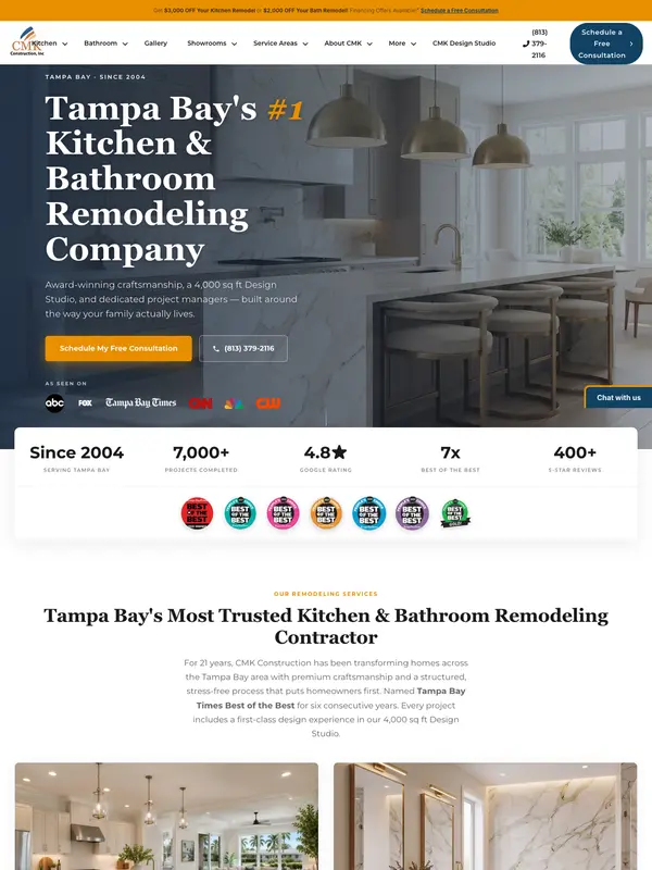 Screenshot of the CMK Construction website