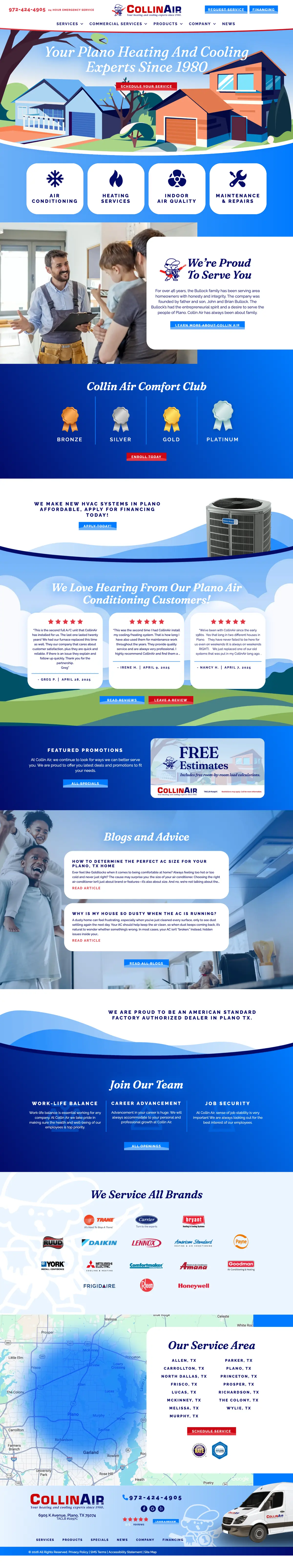 Full page screenshot of the Collin Air website