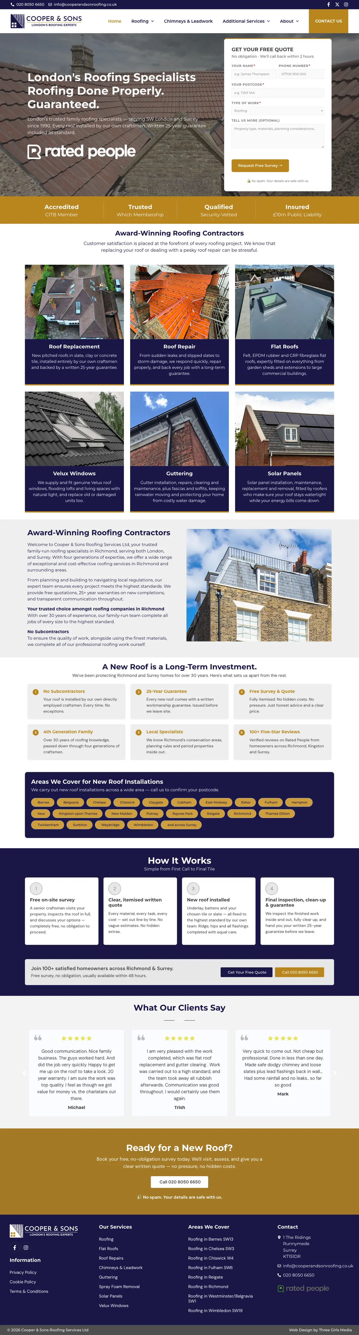 Full page screenshot of the Cooper & Sons Roofing website