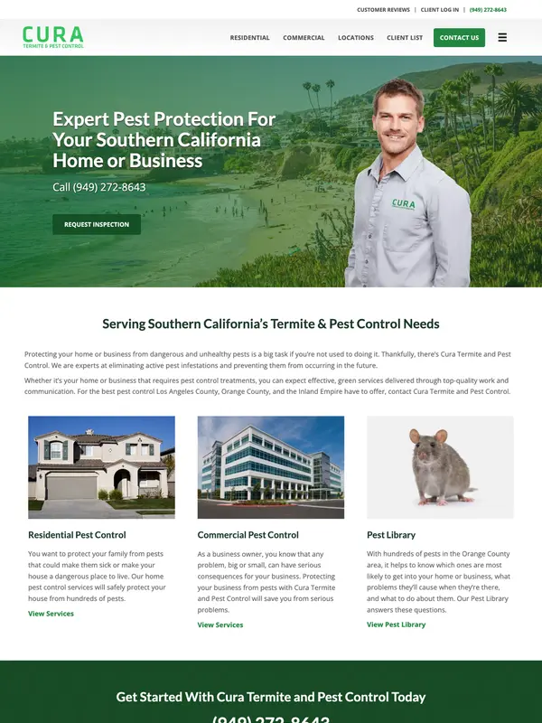Screenshot of the Cura Termite & Pest Control website