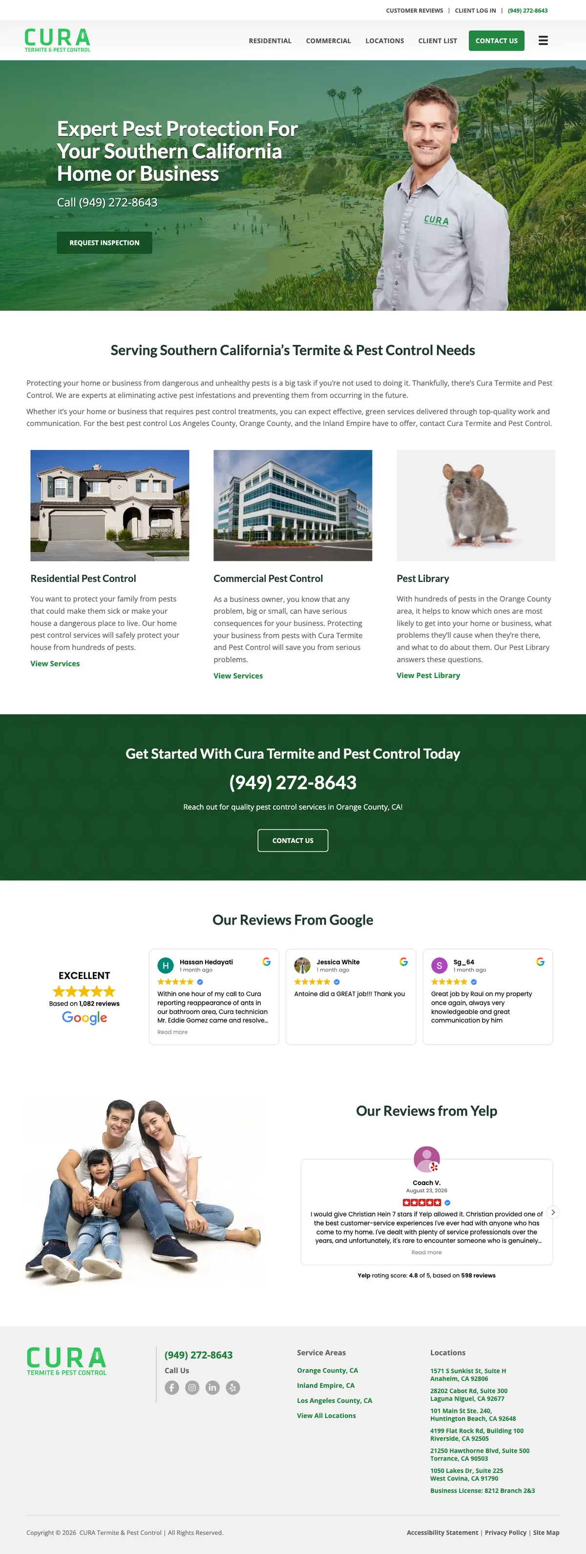 Full page screenshot of the Cura Termite & Pest Control website