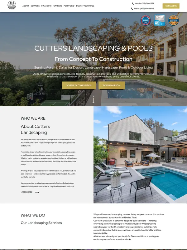 Screenshot of the Cutters Landscaping website