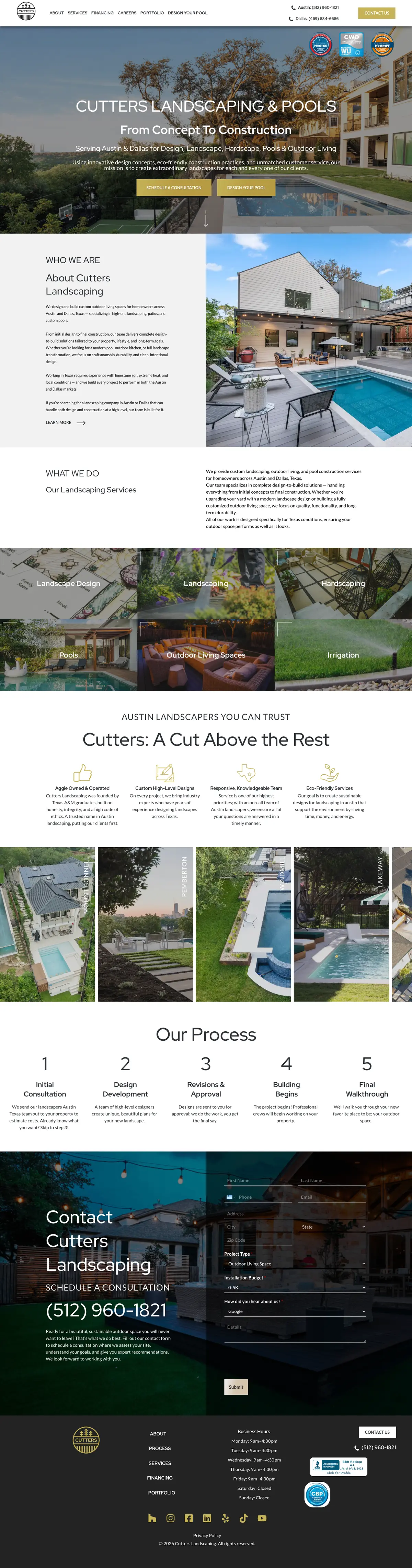 Full page screenshot of the Cutters Landscaping website
