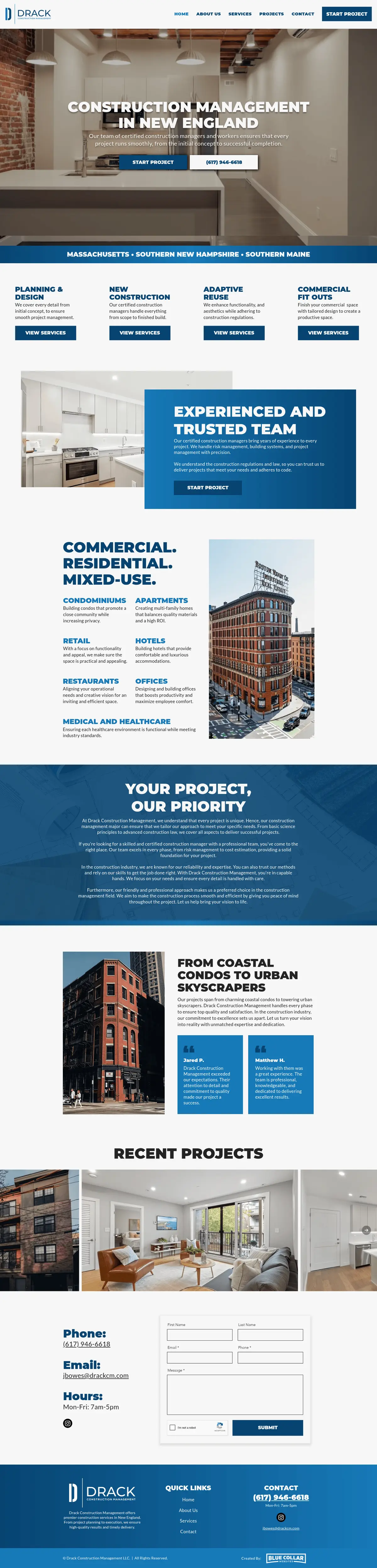 Full page screenshot of the Drack Construction Management website