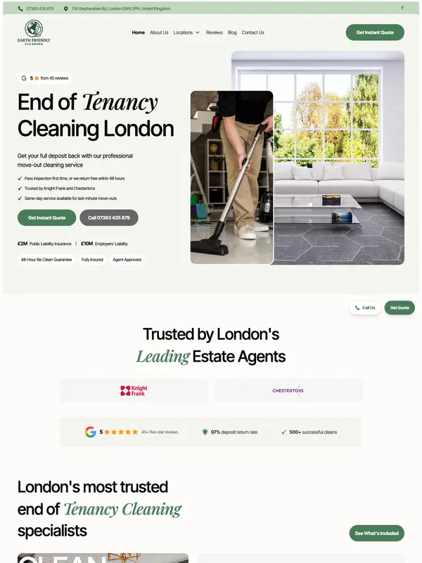 Screenshot of the Earth Friendly Cleaning website