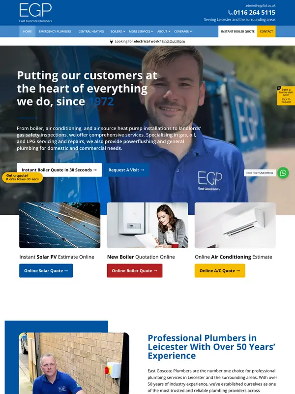 Screenshot of the East Goscote Plumbers website