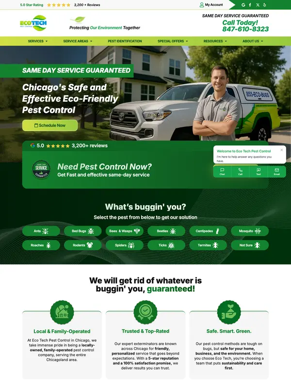 Screenshot of the Eco Tech Pest Control website
