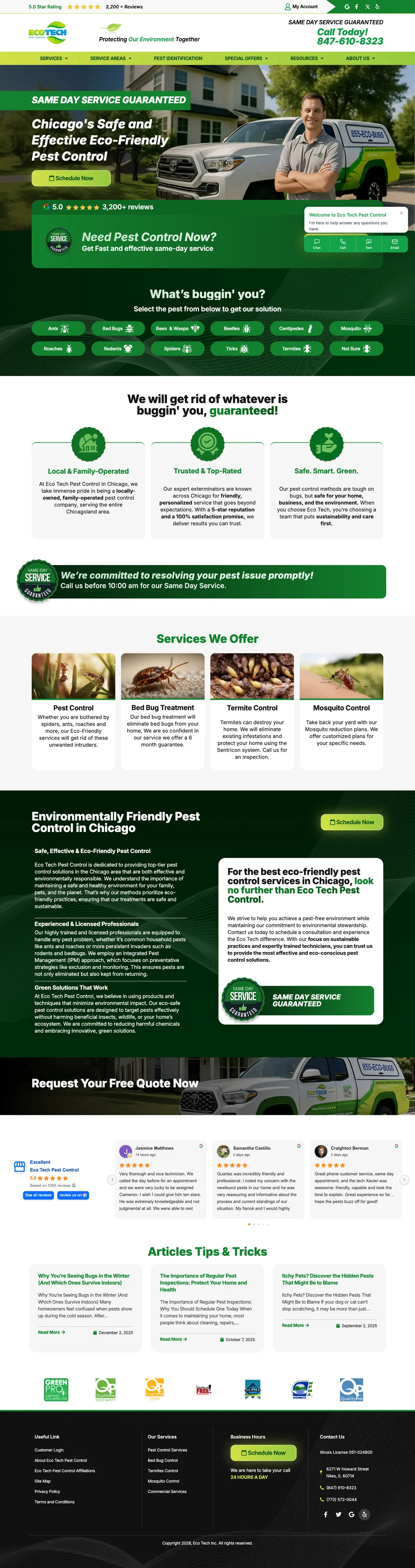 Full page screenshot of the Eco Tech Pest Control website