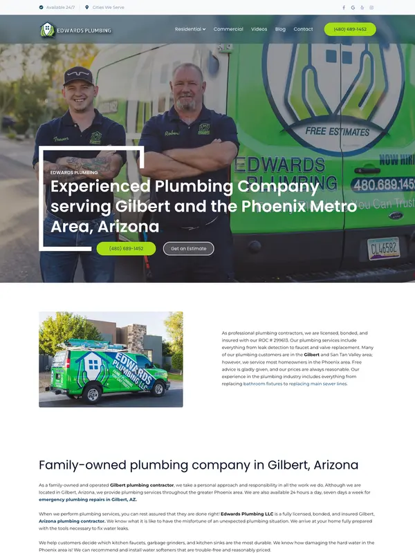 Screenshot of the Edwards Plumbing website