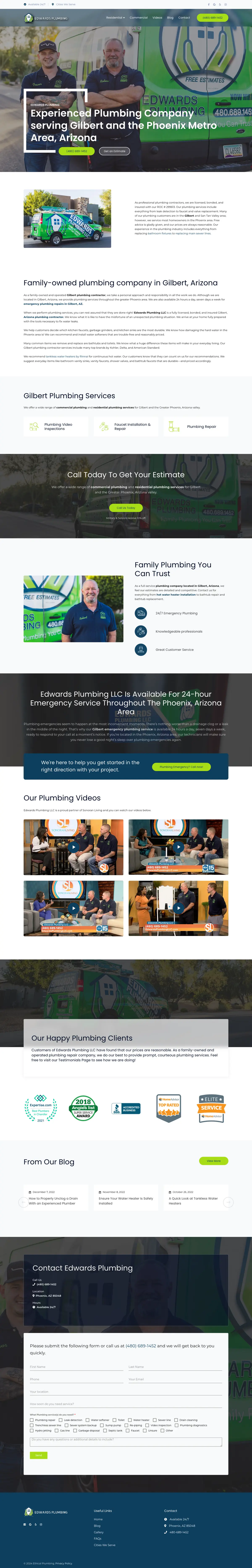 Full page screenshot of the Edwards Plumbing website