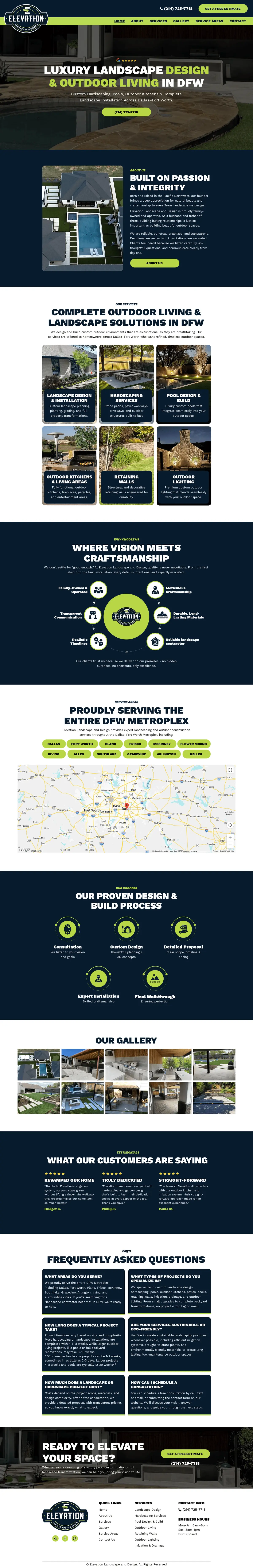 Full page screenshot of the Elevation Landscape & Design website