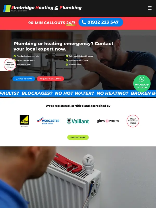 Screenshot of the Elmbridge Heating and Plumbing website