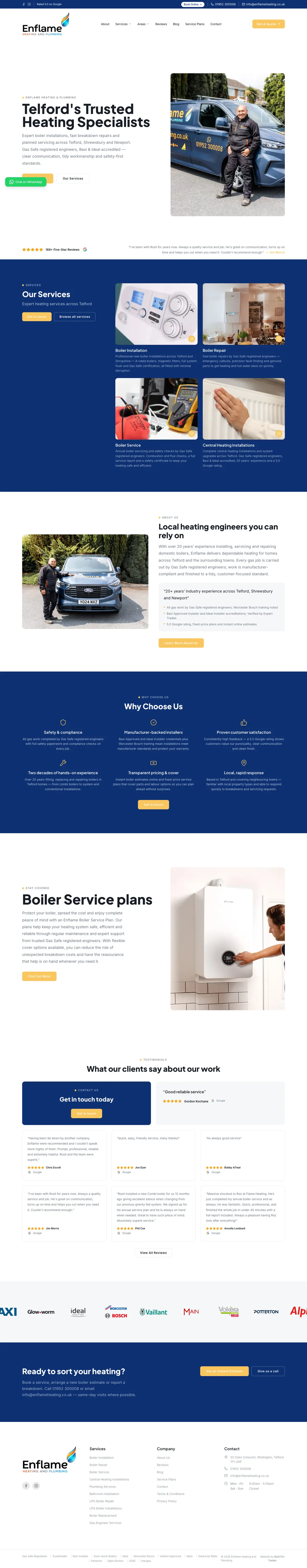 Full page screenshot of the Enflame Heating and Plumbing website
